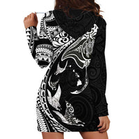 Hawaiian Manta Ray and Polynesian Tribal Tattoo Hoodie Dress Black Color LT03 - Polynesian Pride