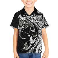 Hawaiian Manta Ray and Polynesian Tribal Tattoo Kid Hawaiian Shirt Black Color LT03 Kid Black - Polynesian Pride