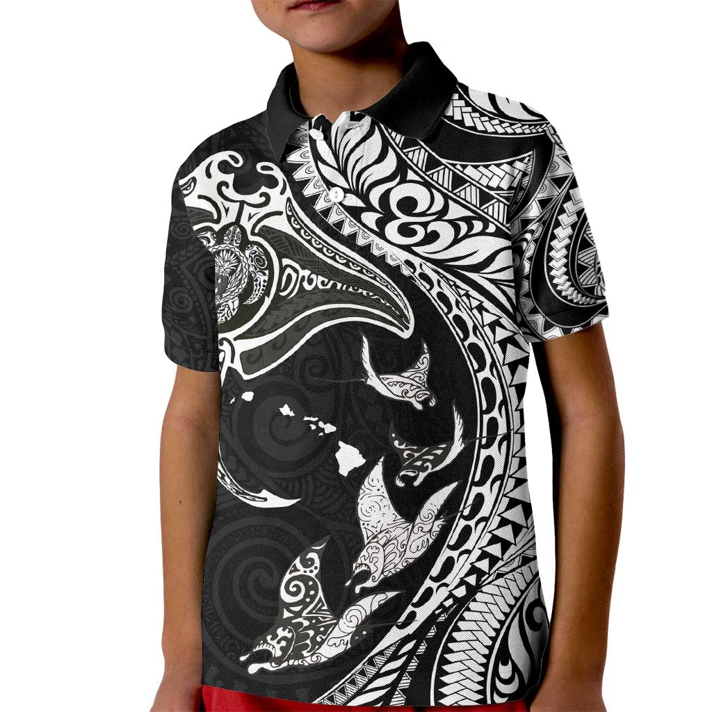 Hawaiian Manta Ray and Polynesian Tribal Tattoo Kid Polo Shirt Black Color LT03 Kid Black - Polynesian Pride