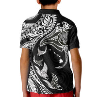 Hawaiian Manta Ray and Polynesian Tribal Tattoo Kid Polo Shirt Black Color LT03 - Polynesian Pride