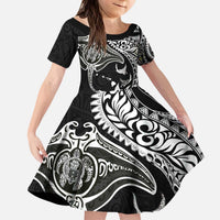 Hawaiian Manta Ray and Polynesian Tribal Tattoo Kid Short Sleeve Dress Black Color LT03 KID Black - Polynesian Pride