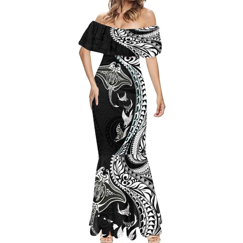 Hawaiian Manta Ray and Polynesian Tribal Tattoo Mermaid Dress Black Color LT03 - Polynesian Pride