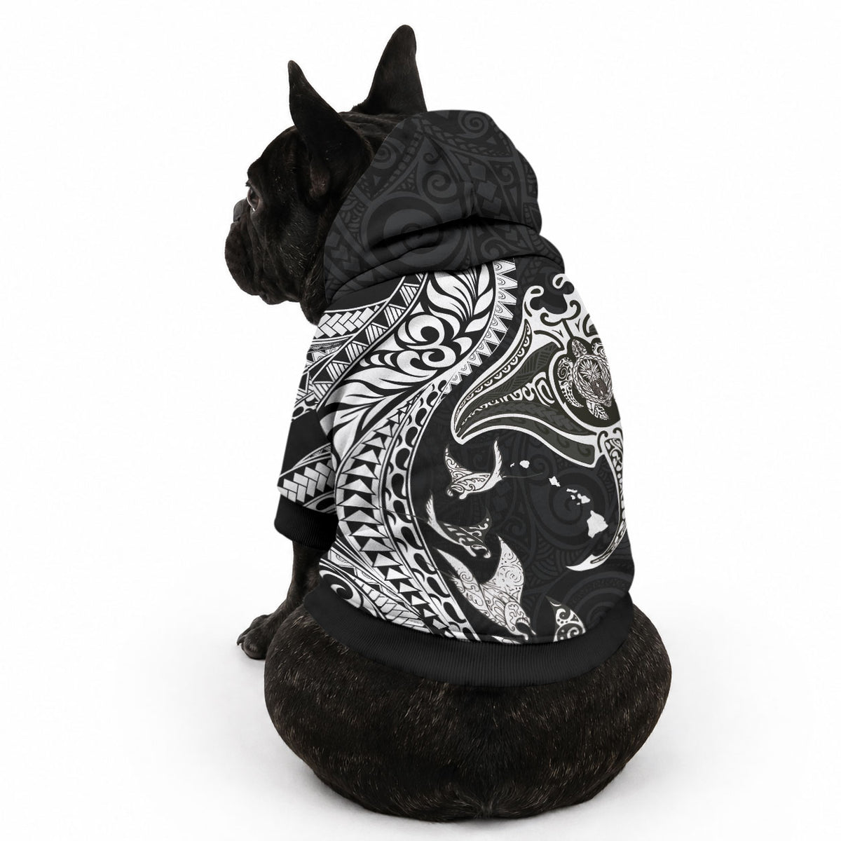 Hawaiian Manta Ray and Polynesian Tribal Tattoo Pet Hoodie