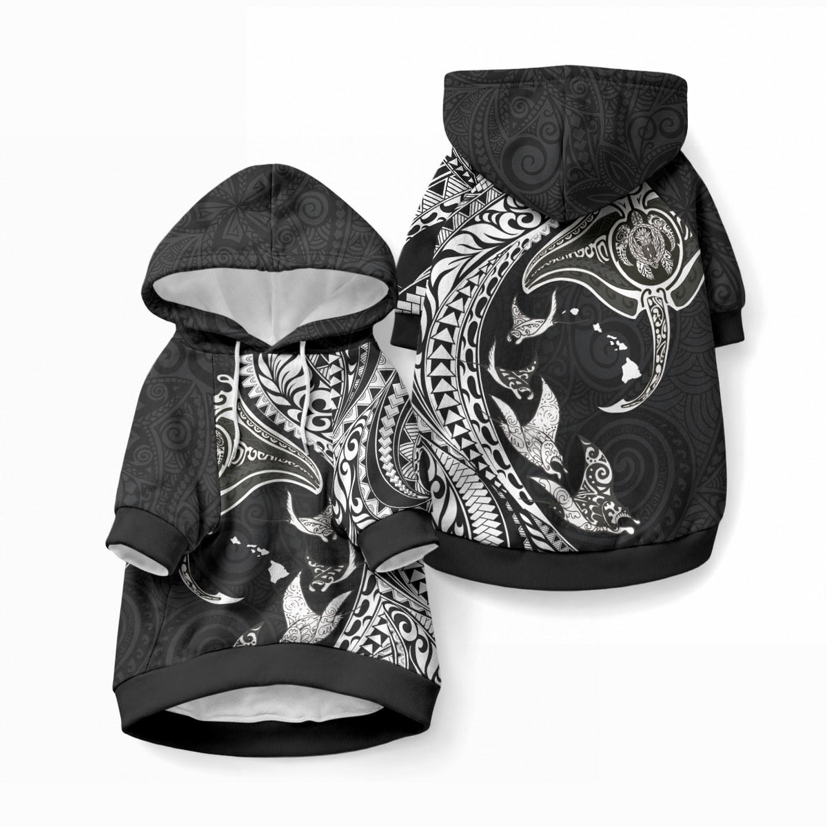 Hawaiian Manta Ray and Polynesian Tribal Tattoo Pet Hoodie