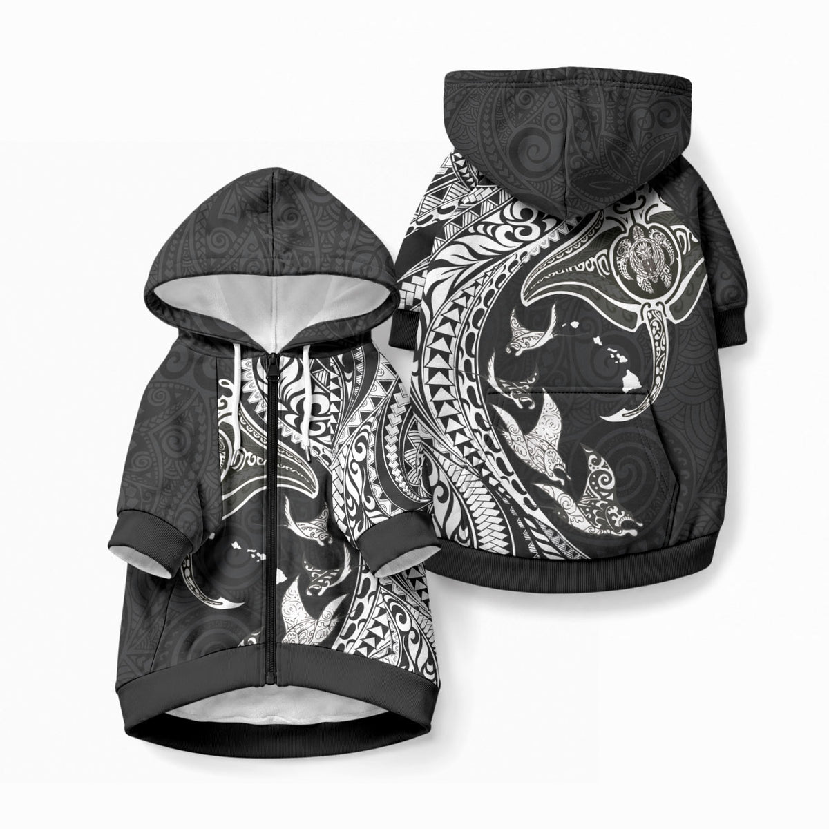 Hawaiian Manta Ray and Polynesian Tribal Tattoo Pet Hoodie