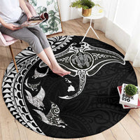 Hawaiian Manta Ray and Polynesian Tribal Tattoo Round Carpet Black Color LT03 - Polynesian Pride