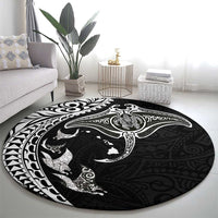 Hawaiian Manta Ray and Polynesian Tribal Tattoo Round Carpet Black Color LT03 - Polynesian Pride