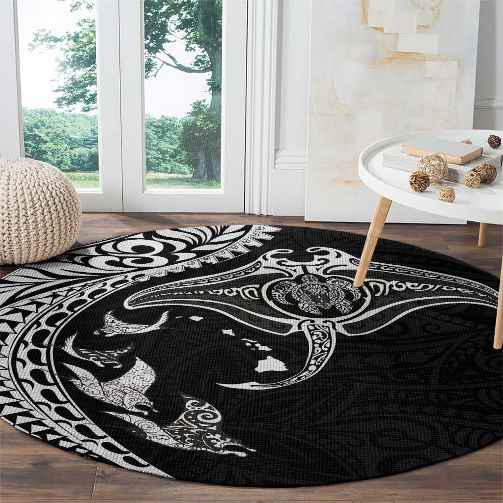 Hawaiian Manta Ray and Polynesian Tribal Tattoo Round Carpet Black Color LT03 - Polynesian Pride
