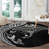 Hawaiian Manta Ray and Polynesian Tribal Tattoo Round Carpet Black Color LT03 - Polynesian Pride