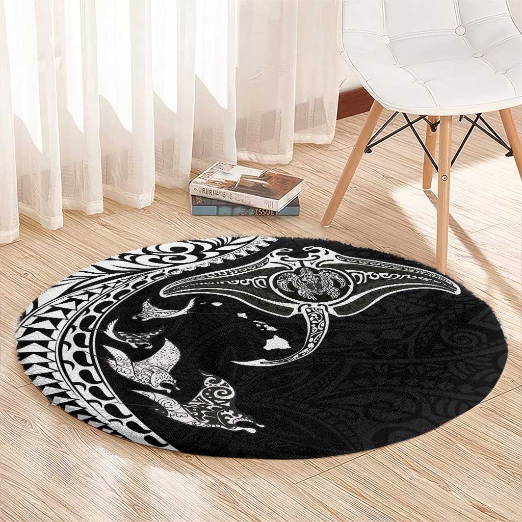 Hawaiian Manta Ray and Polynesian Tribal Tattoo Round Carpet Black Color LT03 - Polynesian Pride