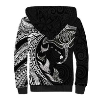 Hawaiian Manta Ray and Polynesian Tribal Tattoo Sherpa Hoodie Black Color LT03 - Polynesian Pride