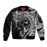Hawaiian Manta Ray and Polynesian Tribal Tattoo Sleeve Zip Bomber Jacket Black Color LT03 Unisex Black - Polynesian Pride