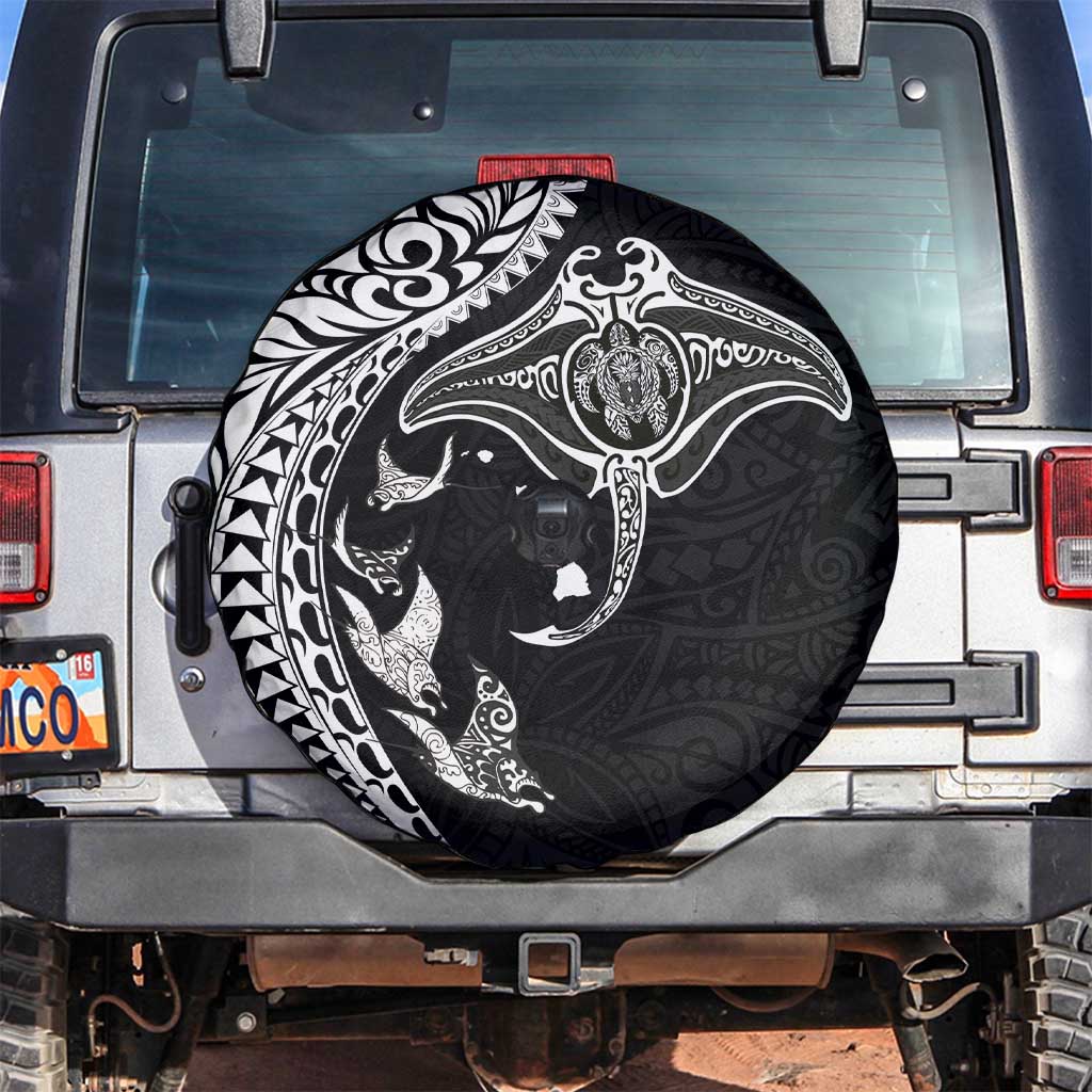 Hawaiian Manta Ray and Polynesian Tribal Tattoo Spare Tire Cover Black Color LT03 Black - Polynesian Pride