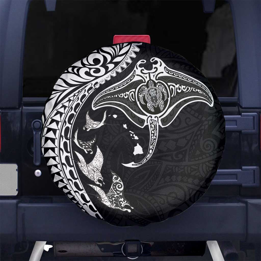 Hawaiian Manta Ray and Polynesian Tribal Tattoo Spare Tire Cover Black Color LT03 - Polynesian Pride