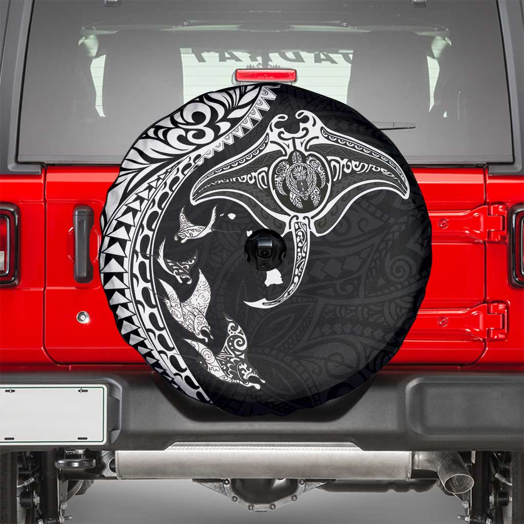 Hawaiian Manta Ray and Polynesian Tribal Tattoo Spare Tire Cover Black Color LT03 - Polynesian Pride