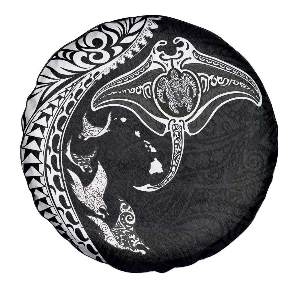 Hawaiian Manta Ray and Polynesian Tribal Tattoo Spare Tire Cover Black Color LT03 - Polynesian Pride