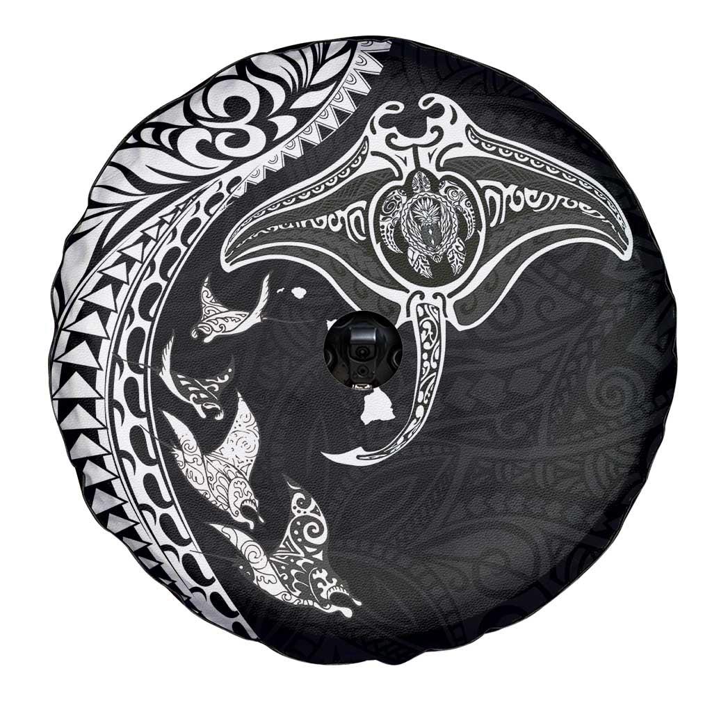 Hawaiian Manta Ray and Polynesian Tribal Tattoo Spare Tire Cover Black Color LT03 - Polynesian Pride