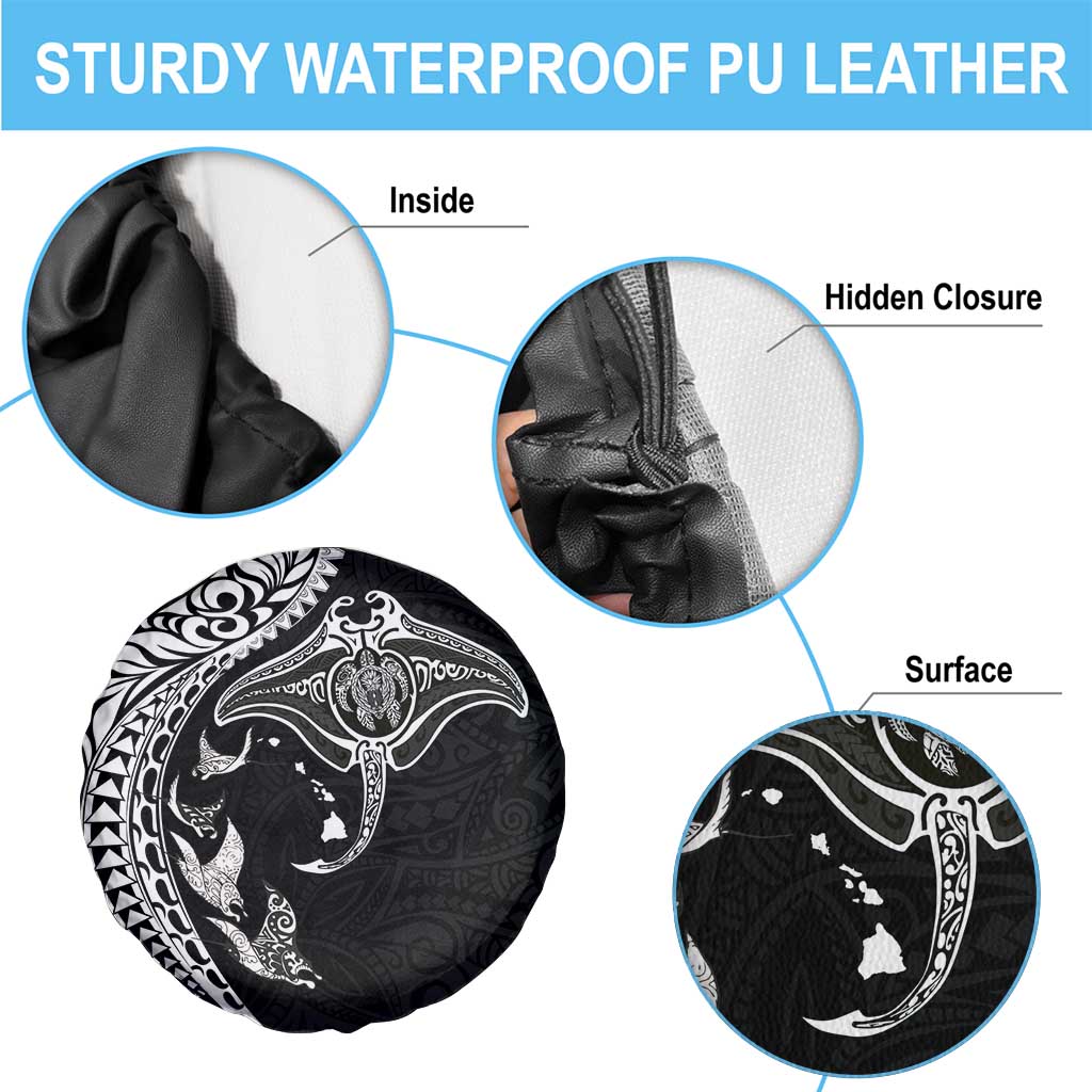 Hawaiian Manta Ray and Polynesian Tribal Tattoo Spare Tire Cover Black Color LT03 - Polynesian Pride