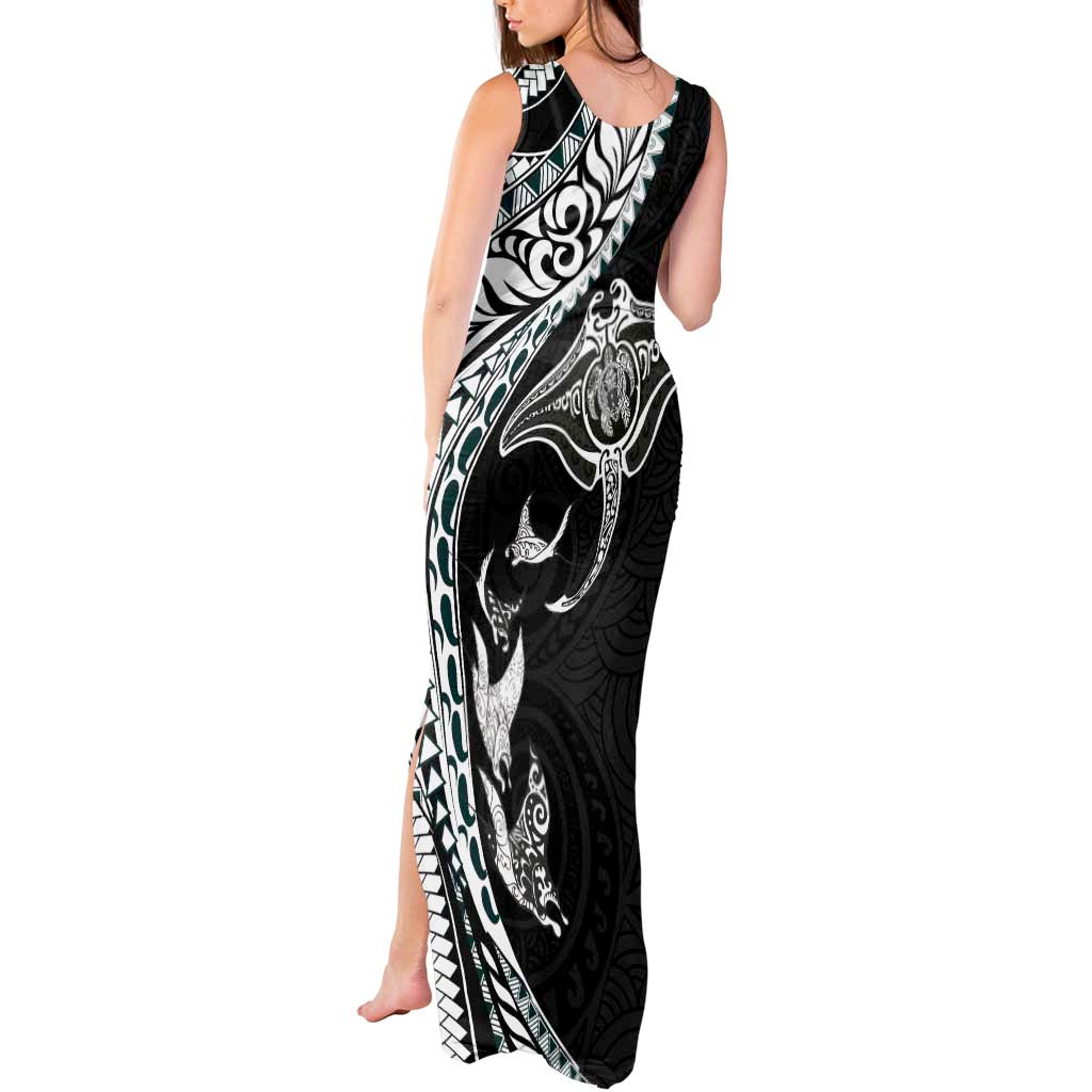 Hawaiian Manta Ray and Polynesian Tribal Tattoo Tank Maxi Dress Black Color LT03 - Polynesian Pride