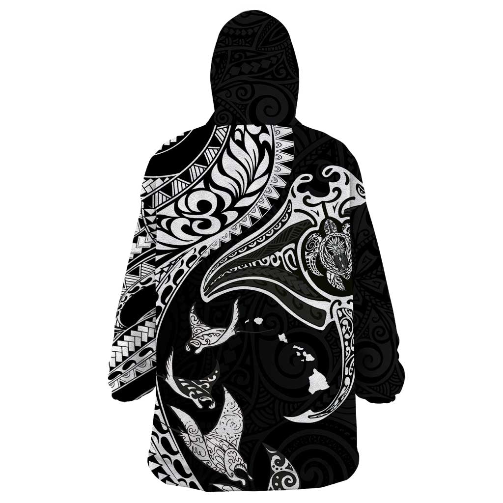 Hawaiian Manta Ray and Polynesian Tribal Tattoo Wearable Blanket Hoodie Black Color LT03 - Polynesian Pride