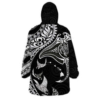 Hawaiian Manta Ray and Polynesian Tribal Tattoo Wearable Blanket Hoodie Black Color LT03 - Polynesian Pride