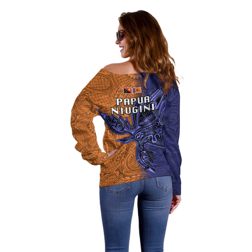 Papua New Guinea New Ireland Province Off Shoulder Sweater PNG Birds Of Paradise Polynesian Arty Style LT03 - Polynesian Pride