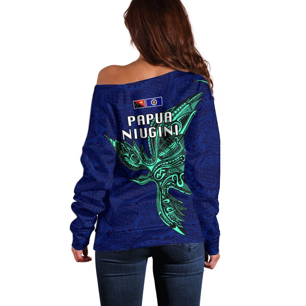 Papua New Guinea Bougainville Off Shoulder Sweater PNG Birds Of Paradise Polynesian Arty Style LT03 - Polynesian Pride