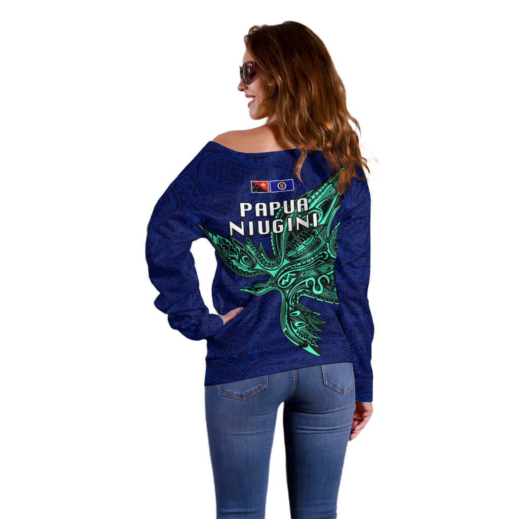 Papua New Guinea Bougainville Off Shoulder Sweater PNG Birds Of Paradise Polynesian Arty Style LT03 - Polynesian Pride