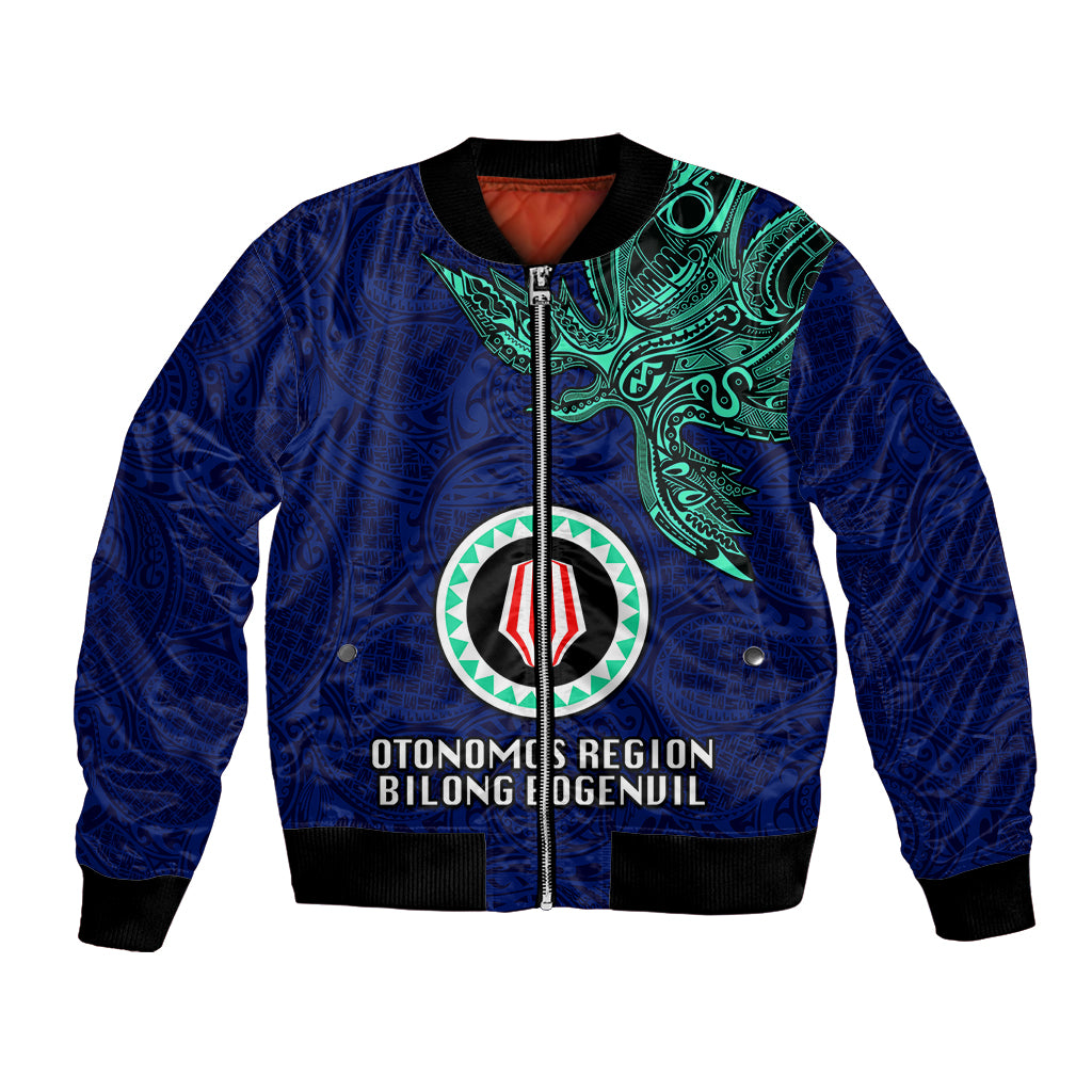 Custom Papua New Guinea Bougainville Bomber Jacket PNG Birds Of Paradise Polynesian Arty Style LT03 Unisex Blue - Polynesian Pride