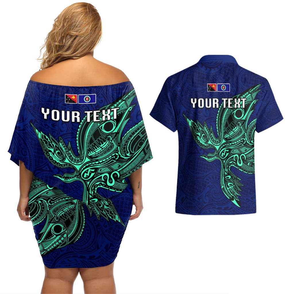 Custom Papua New Guinea Bougainville Couples Matching Off Shoulder Short Dress and Hawaiian Shirt PNG Birds Of Paradise Polynesian Arty Style LT03 - Polynesian Pride