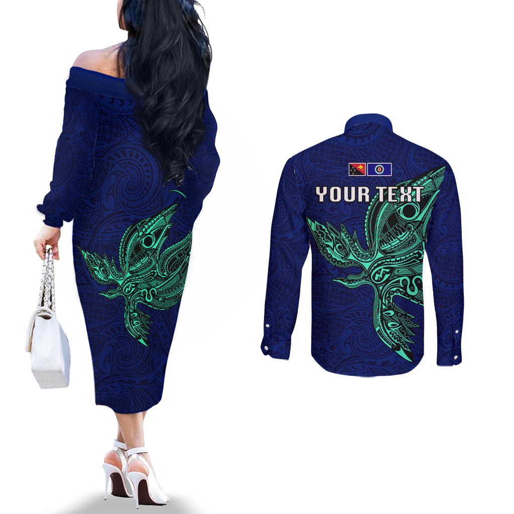 Custom Papua New Guinea Bougainville Couples Matching Off The Shoulder Long Sleeve Dress and Long Sleeve Button Shirts PNG Birds Of Paradise Polynesian Arty Style LT03 - Polynesian Pride