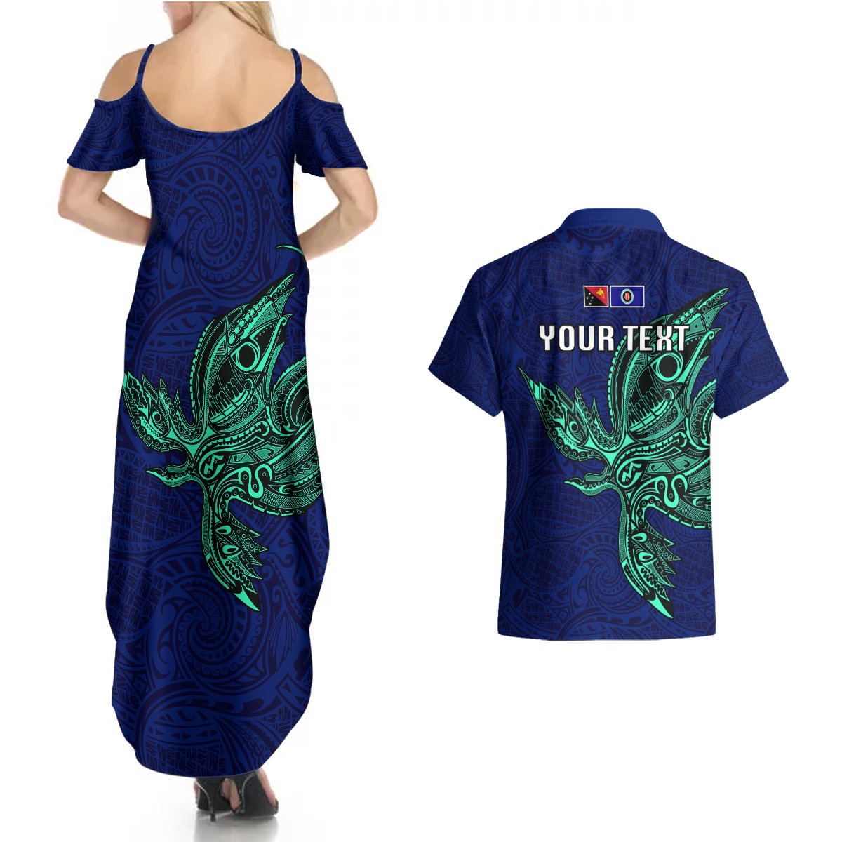 Custom Papua New Guinea Bougainville Couples Matching Summer Maxi Dress and Hawaiian Shirt PNG Birds Of Paradise Polynesian Arty Style LT03 - Polynesian Pride