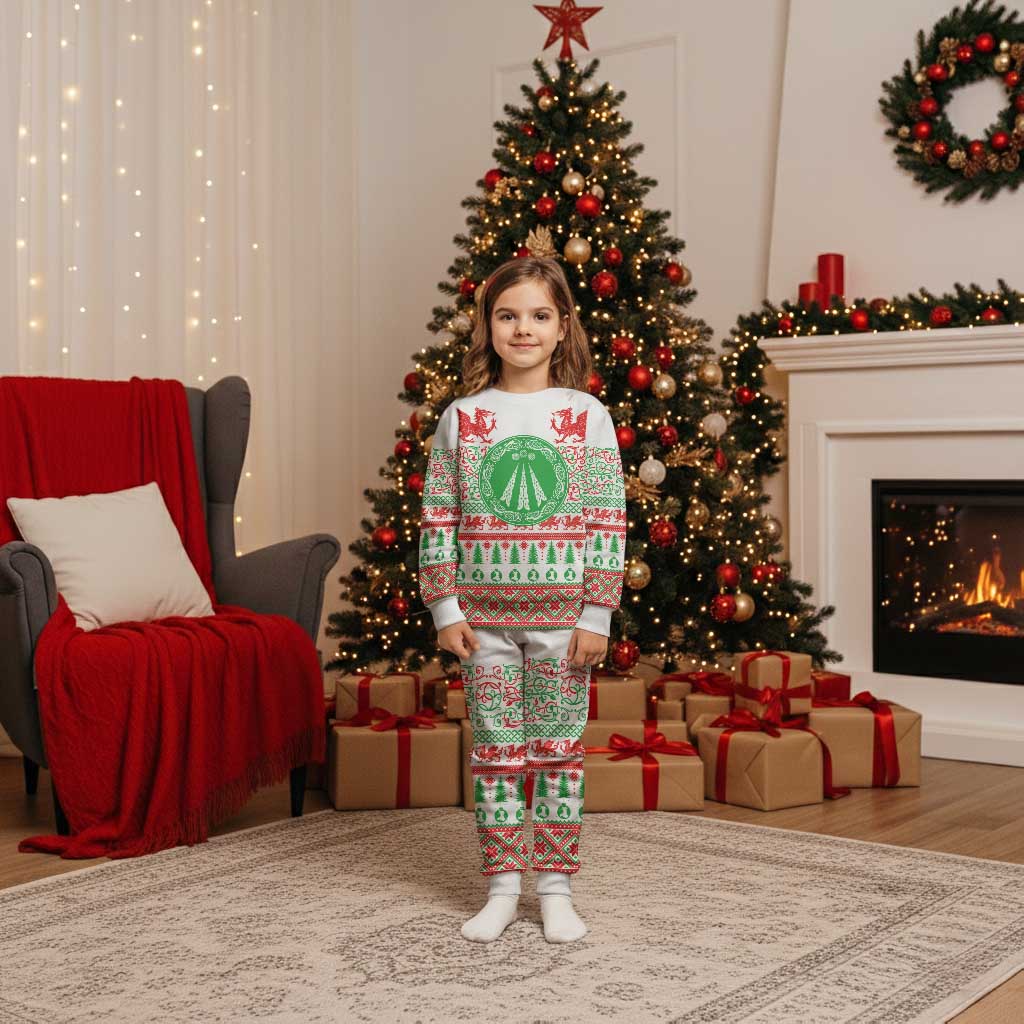 Welsh Christmas Pajama Set Awen and Celtics Culture with Xmas Elements LT03 Kid White - Polynesian Pride