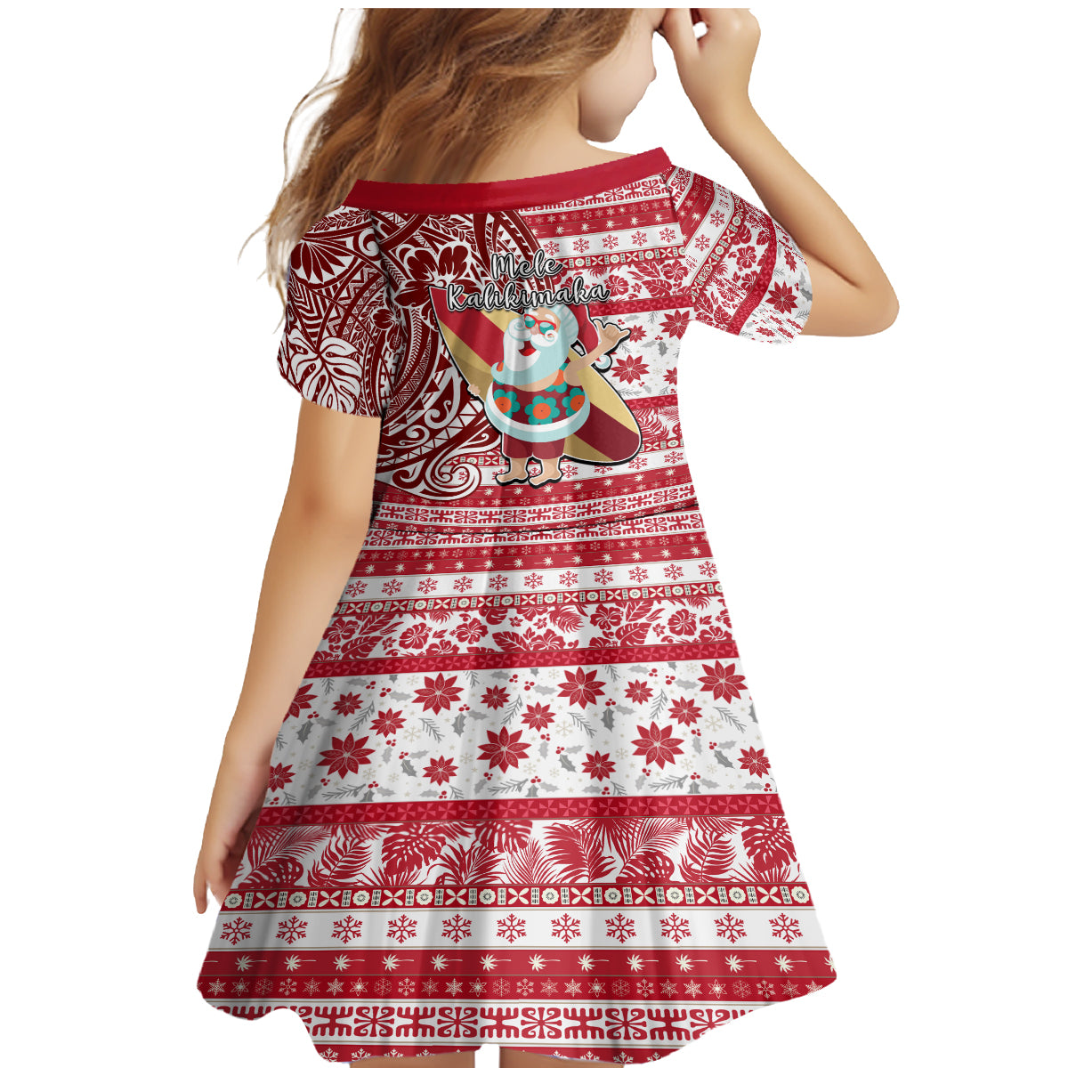 Hawaii Mele Kalikimaka Family Matching Mermaid Dress and Hawaiian Shirt Santa Claus Surfing with Hawaiian Pattern Striped Red Style LT03 - Polynesian Pride