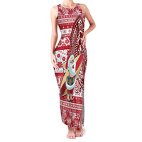 Hawaii Mele Kalikimaka Family Matching Tank Maxi Dress and Hawaiian Shirt Santa Claus Surfing with Hawaiian Pattern Striped Red Style LT03 Mom's Dress Red - Polynesian Pride