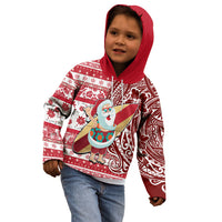 Hawaii Mele Kalikimaka Kid Hoodie Santa Claus Surfing with Hawaiian Pattern Striped Red Style LT03 - Polynesian Pride
