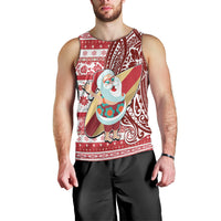 Hawaii Mele Kalikimaka Men Tank Top Santa Claus Surfing with Hawaiian Pattern Striped Red Style LT03 - Polynesian Pride