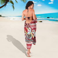 Hawaii Mele Kalikimaka Sarong Santa Claus Surfing with Hawaiian Pattern Striped Red Style LT03 - Polynesian Pride