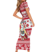 Hawaii Mele Kalikimaka Short Sleeve Bodycon Dress Santa Claus Surfing with Hawaiian Pattern Striped Red Style LT03 - Polynesian Pride
