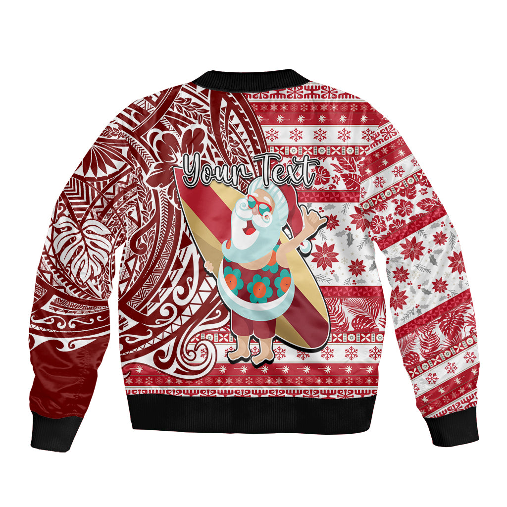 Custom Hawaii Mele Kalikimaka Bomber Jacket Santa Claus Surfing with Hawaiian Pattern Striped Red Style LT03 - Polynesian Pride