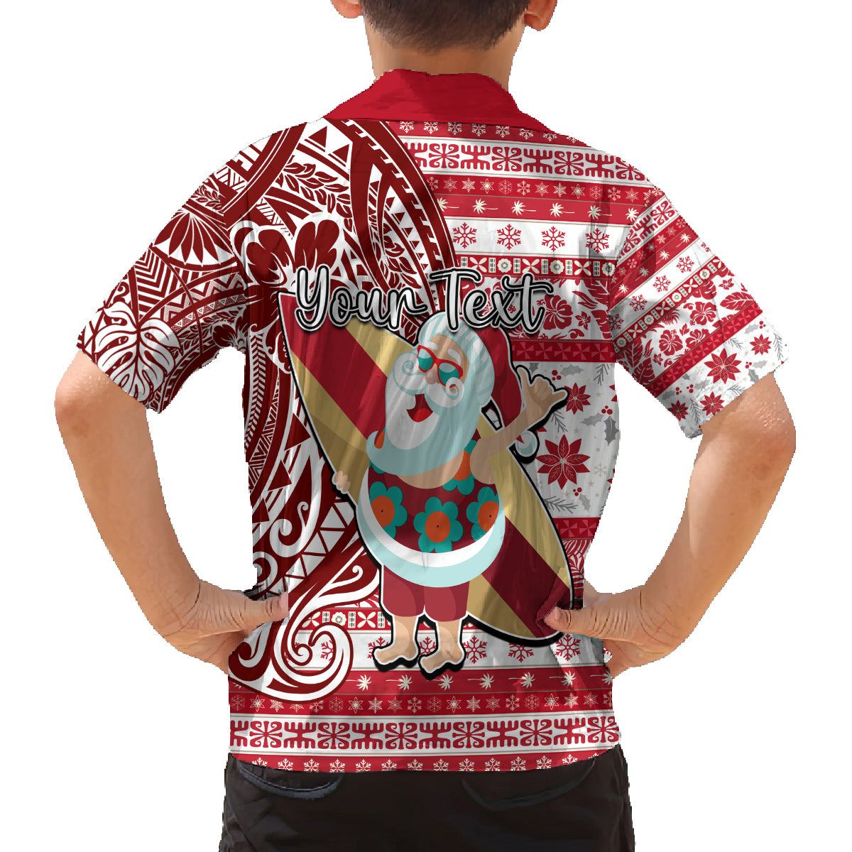 Custom Hawaii Mele Kalikimaka Family Matching Puletasi Dress and Hawaiian Shirt Santa Claus Surfing with Hawaiian Pattern Striped Red Style LT03 - Polynesian Pride