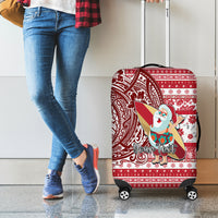 Custom Hawaii Mele Kalikimaka Luggage Cover Santa Claus Surfing with Hawaiian Pattern Striped Red Style LT03 - Polynesian Pride
