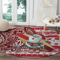 Custom Hawaii Mele Kalikimaka Round Carpet Santa Claus Surfing with Hawaiian Pattern Striped Red Style LT03 - Polynesian Pride