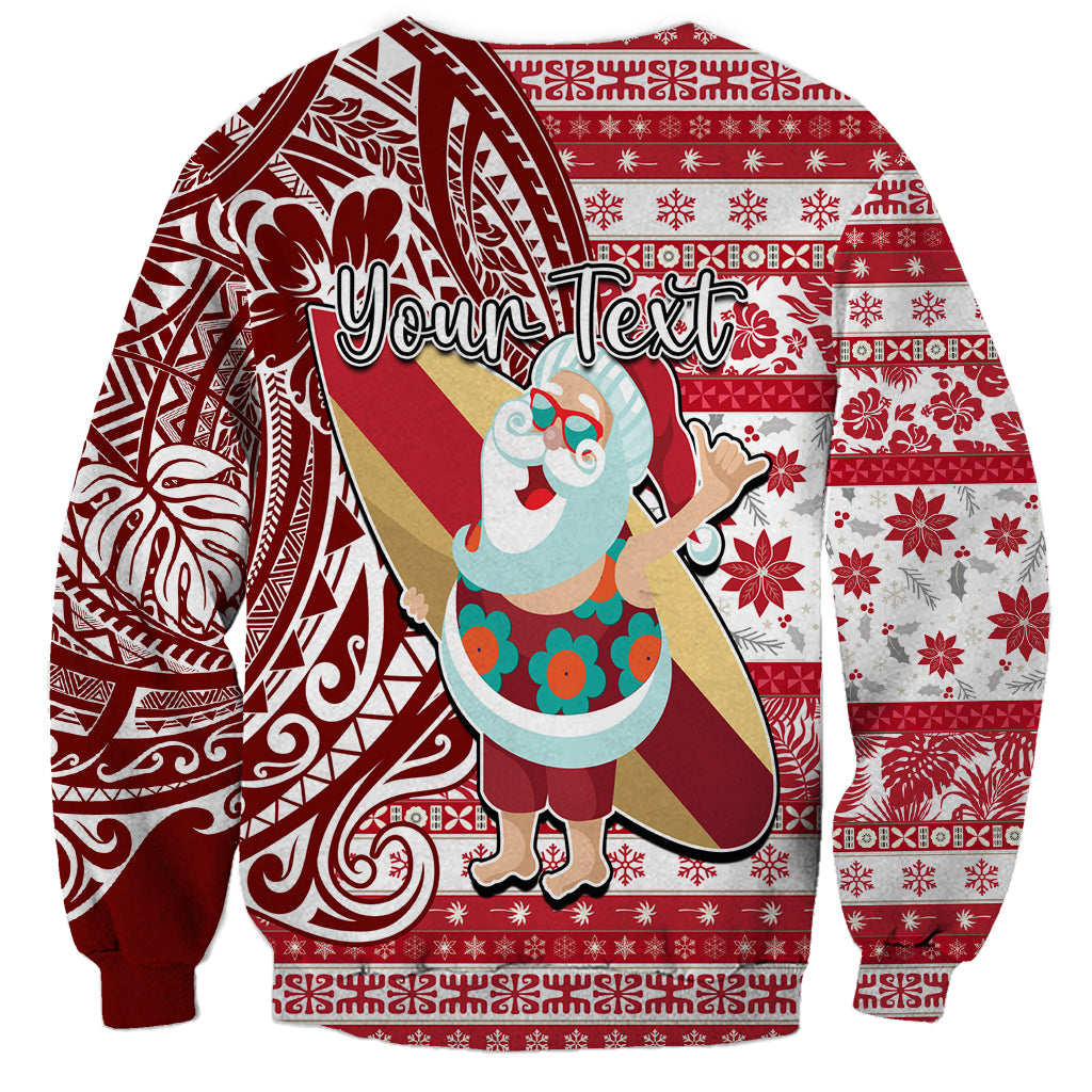 Custom Hawaii Mele Kalikimaka Sweatshirt Santa Claus Surfing with Hawaiian Pattern Striped Red Style LT03 - Polynesian Pride