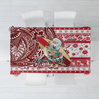 Custom Hawaii Mele Kalikimaka Tablecloth Santa Claus Surfing with Hawaiian Pattern Striped Red Style LT03 Red - Polynesian Pride