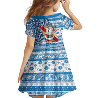 Hawaii Mele Kalikimaka Family Matching Long Sleeve Bodycon Dress and Hawaiian Shirt Santa Claus Surfing with Hawaiian Pattern Striped Blue Style LT03 - Polynesian Pride