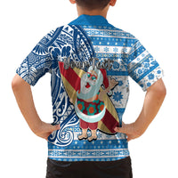 Custom Hawaii Mele Kalikimaka Family Matching Off Shoulder Maxi Dress and Hawaiian Shirt Santa Claus Surfing with Hawaiian Pattern Striped Blue Style LT03 - Polynesian Pride
