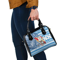 Custom Hawaii Mele Kalikimaka Shoulder Handbag Santa Claus Surfing with Hawaiian Pattern Striped Blue Style LT03 - Polynesian Pride