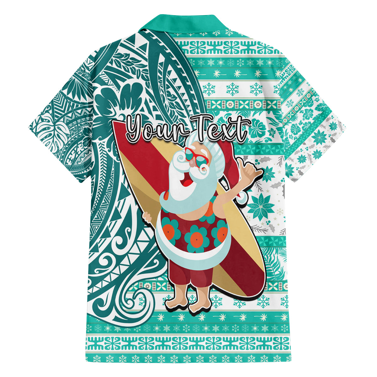 Custom Hawaii Mele Kalikimaka Family Matching Long Sleeve Bodycon Dress and Hawaiian Shirt Santa Claus Surfing with Hawaiian Pattern Striped Turquoise Style LT03 - Polynesian Pride