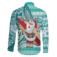 Custom Hawaii Mele Kalikimaka Family Matching Mermaid Dress and Hawaiian Shirt Santa Claus Surfing with Hawaiian Pattern Striped Turquoise Style LT03 - Polynesian Pride